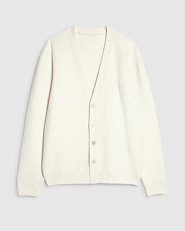 Cream Slim Fit Boucle Cardigan