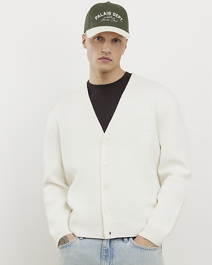 Beige Slim Fit Boucle Cardigan