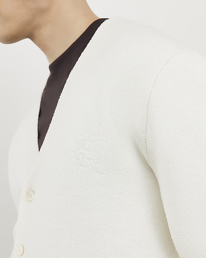 Beige Slim Fit Boucle Cardigan