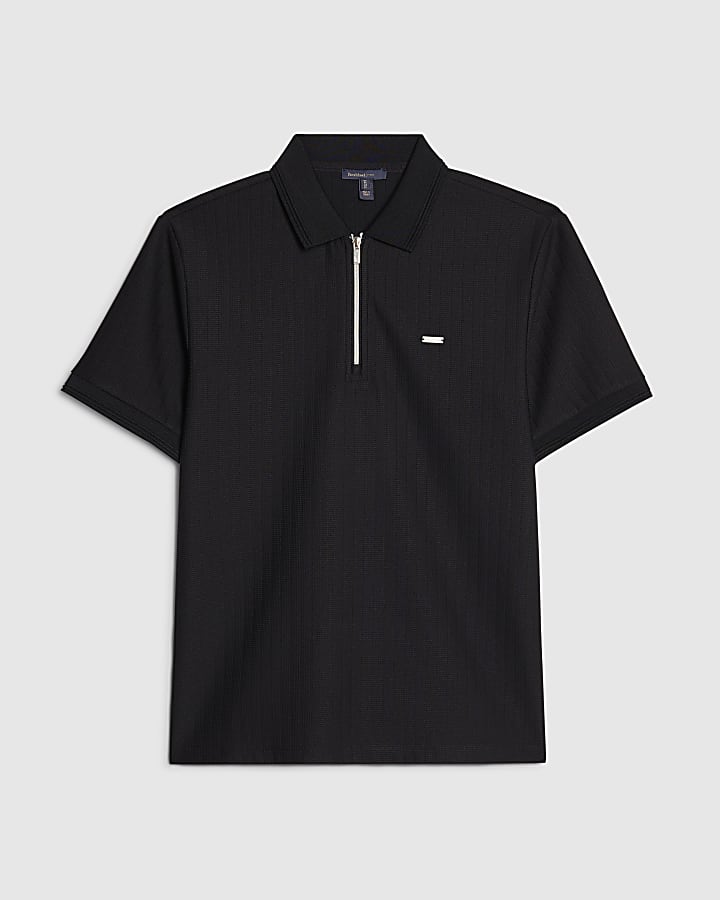Navy Muscle Fit Textured Polo Shirt