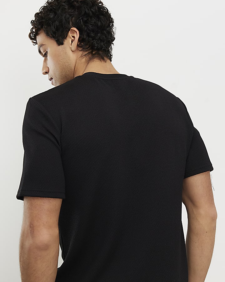 Black Slim Fit Textured Ame Saint T-Shirt