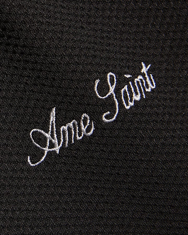 Black Slim Fit Textured Ame Saint T-Shirt