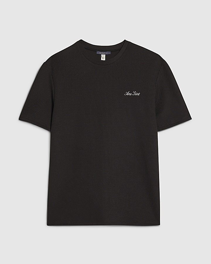 Black Slim Fit Textured Ame Saint T-Shirt