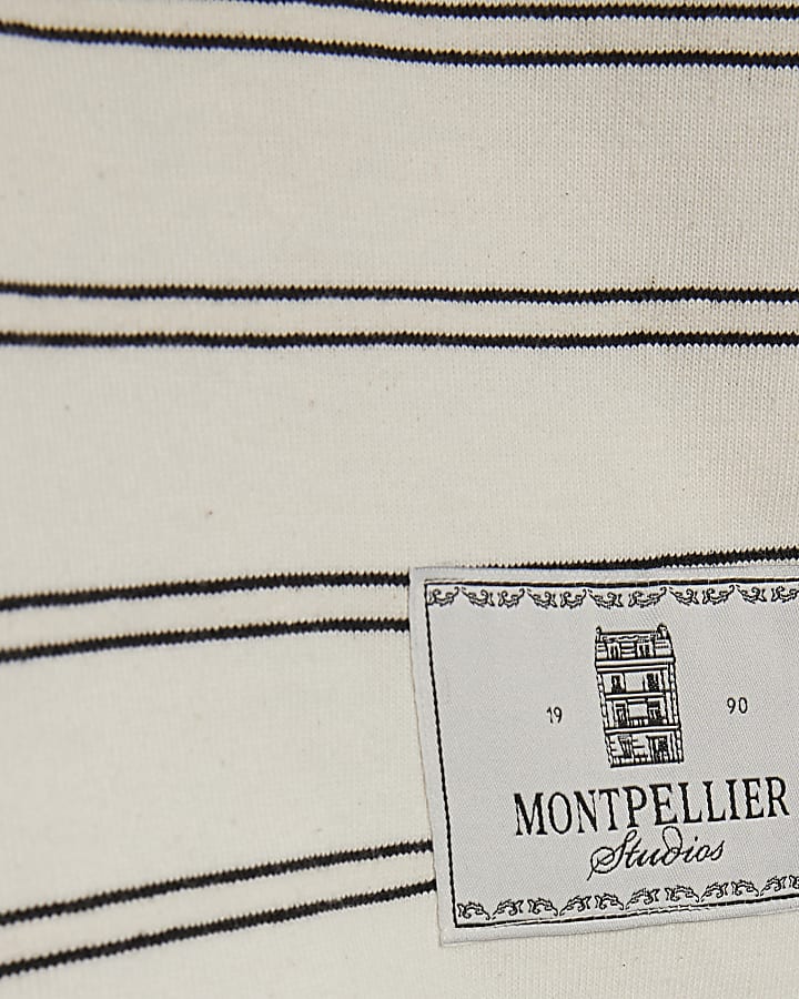 Beige Oversized Fit Stripe Pocket T-shirt