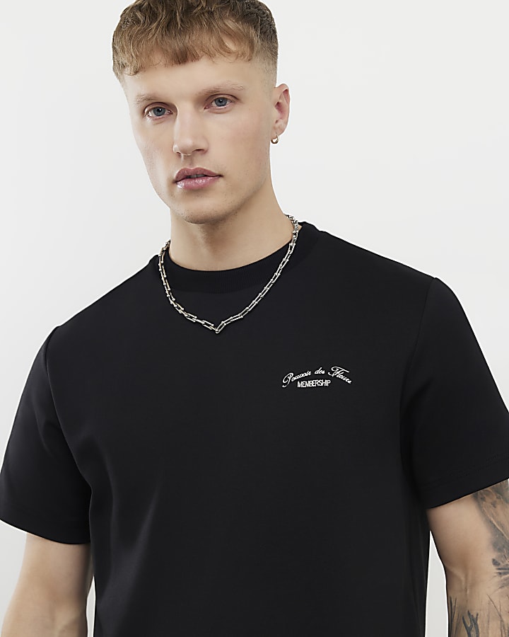 Black Regular FIt Membership Floral T-Shirt