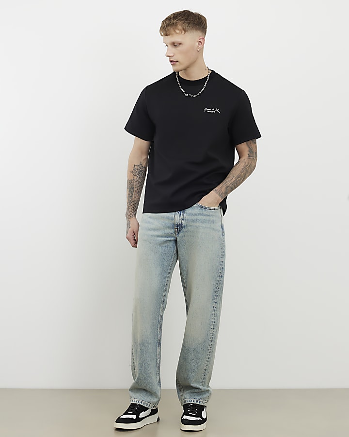 Black Regular FIt Membership Floral T-Shirt