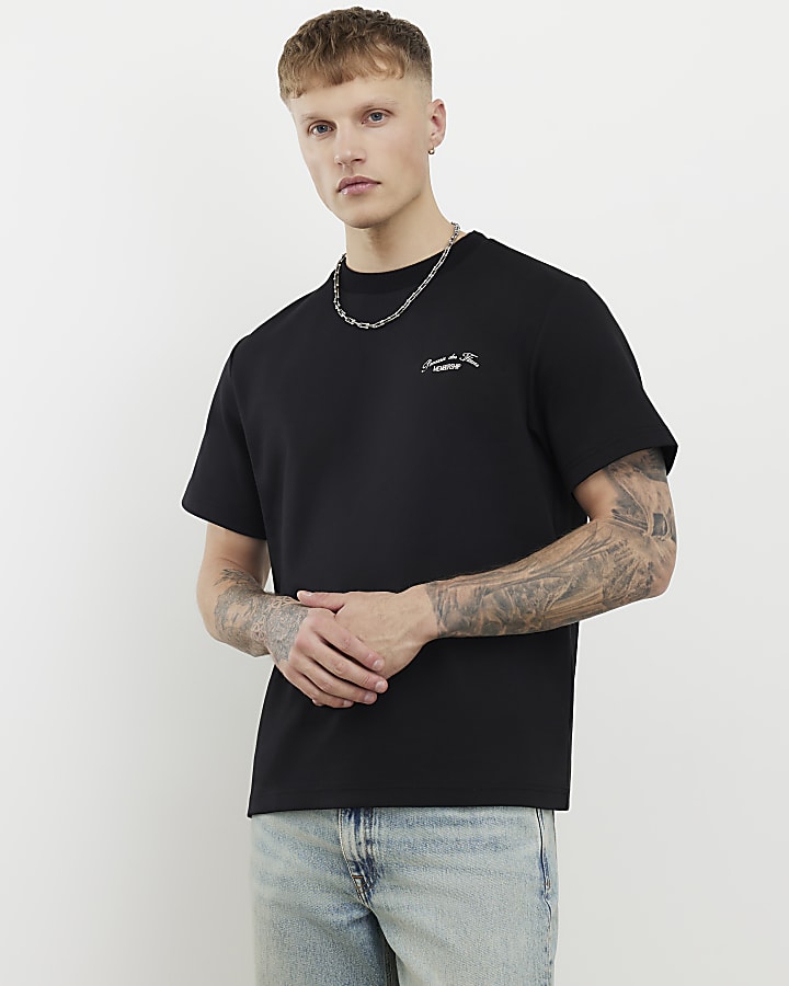 Black Regular FIt Membership Floral T-Shirt