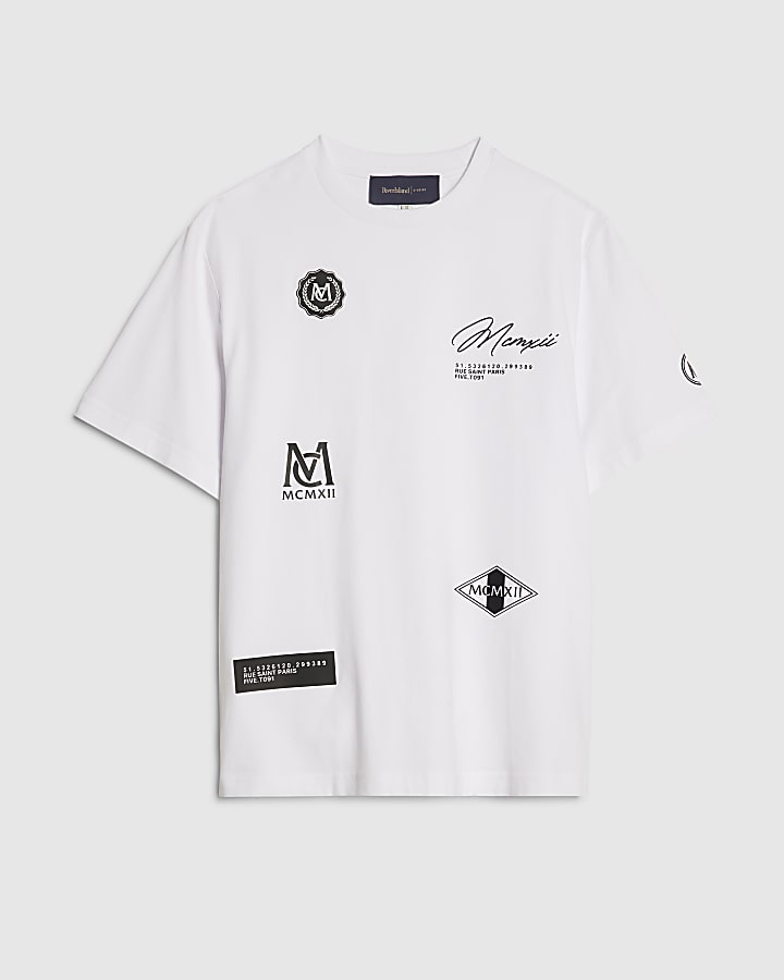 White Regular Fit MCMXII Multi Badge T-Shirt