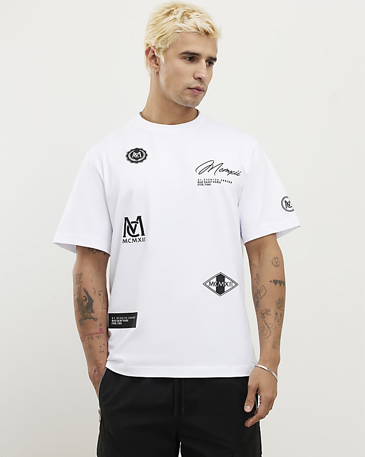 White Regular Fit MCMXII Multi Badge T-Shirt