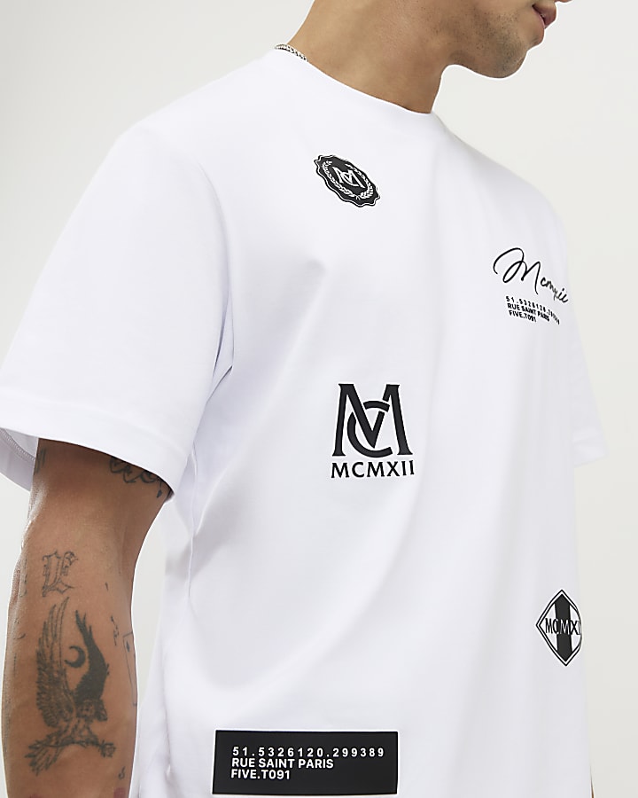 White Regular Fit MCMXII Multi Badge T-Shirt