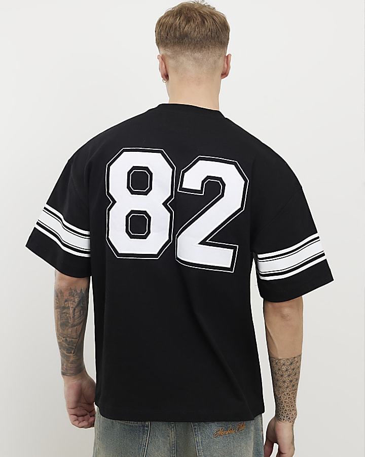Black Oversized Fit 72 Stripe T-Shirt