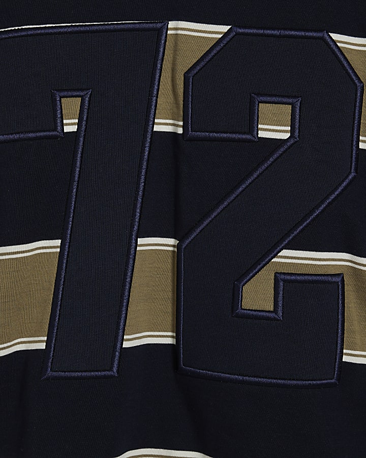 Navy Oversized Fit 72 Stripe V Neck T-Shirt