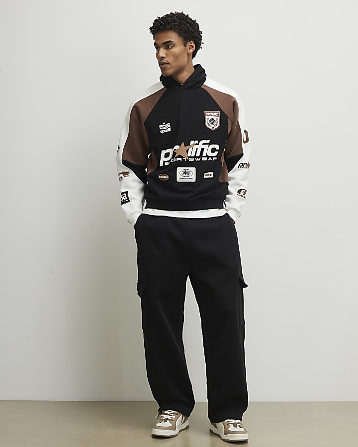 Black Oversized Fit Panel Hoodie