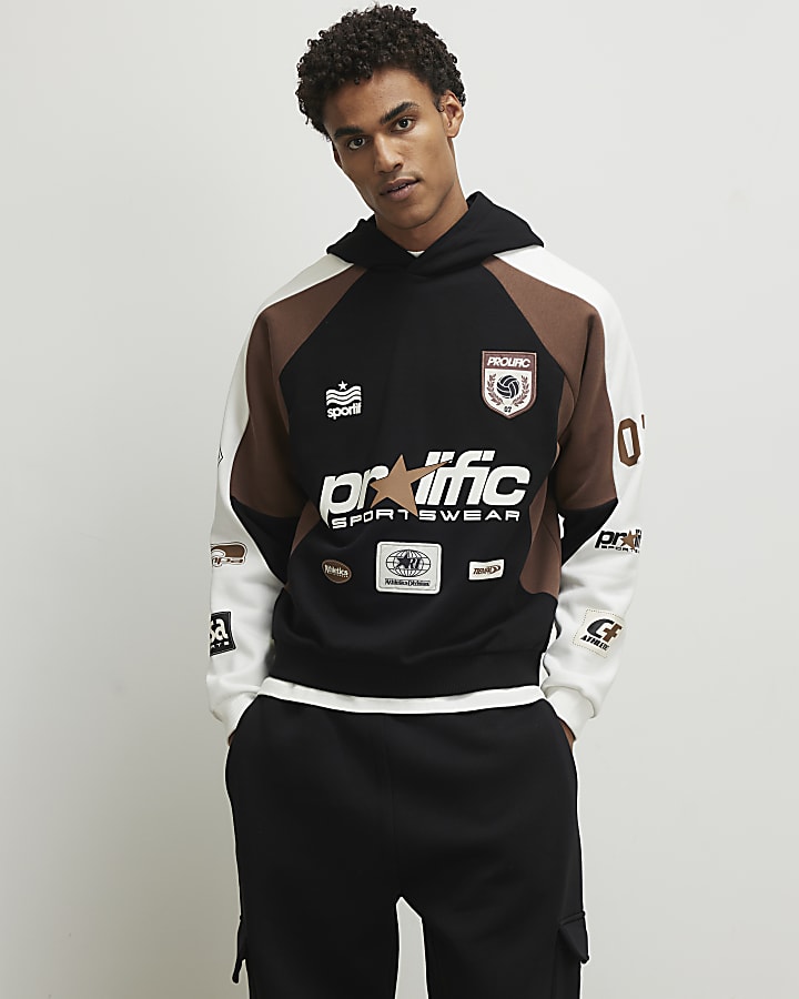 Black Oversized Fit Panel Hoodie