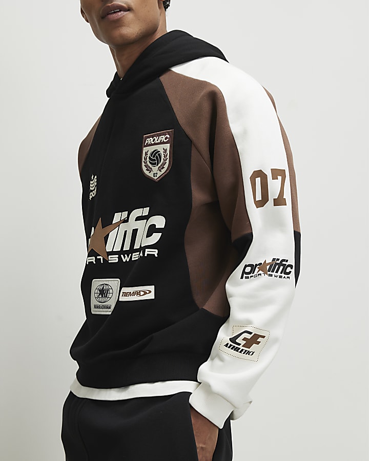 Black Oversized Fit Panel Hoodie