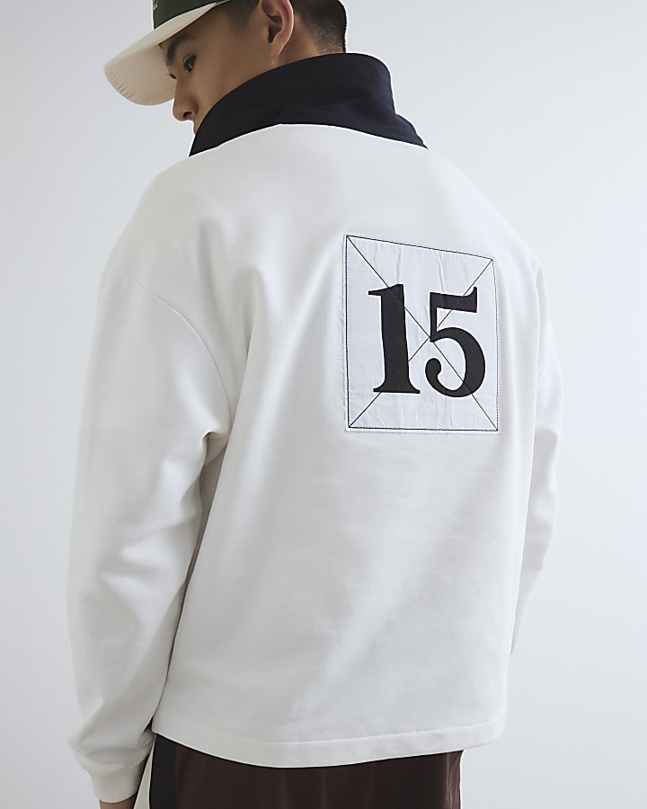 White Oversized Fit Colour Block Polo Shirt