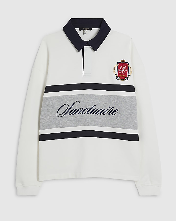 White Oversized Fit Colour Block Polo Shirt