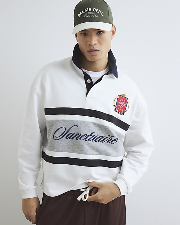White Oversized Fit Colour Block Polo Shirt