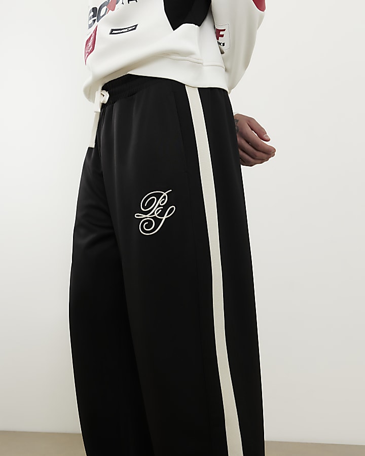 Black Oversized Wide Leg Side Stripe Joggers
