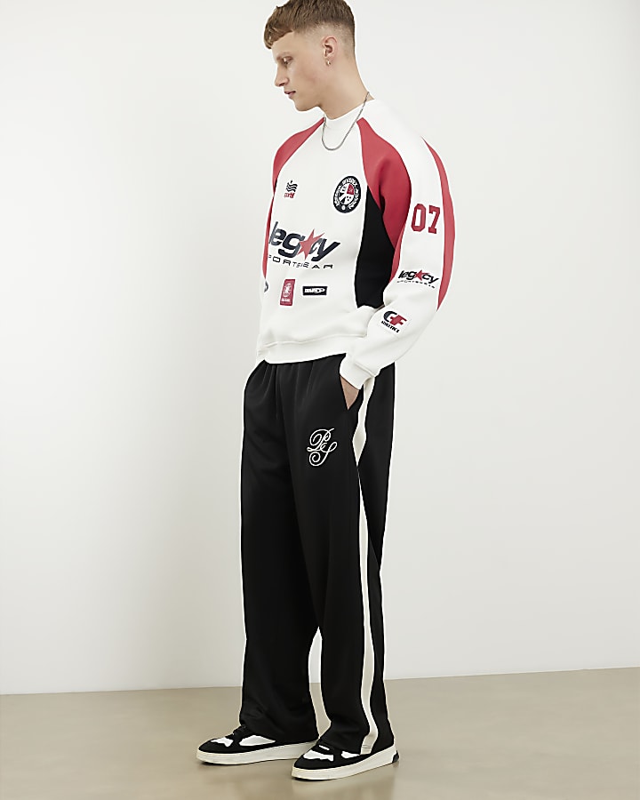 Black Oversized Wide Leg Side Stripe Joggers