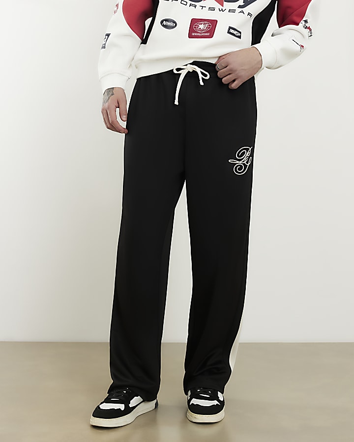 Black Oversized Wide Leg Side Stripe Joggers