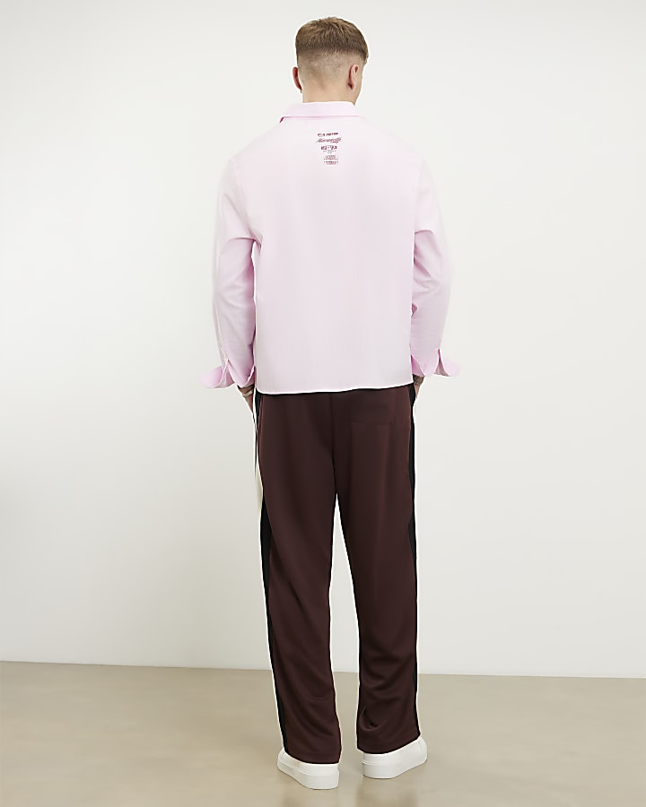 Brown Wide Leg Tricot Script Joggers