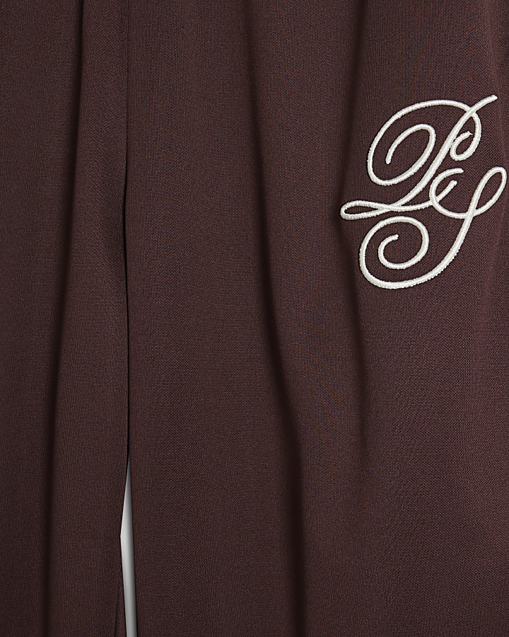 Brown Wide Leg Tricot Script Joggers