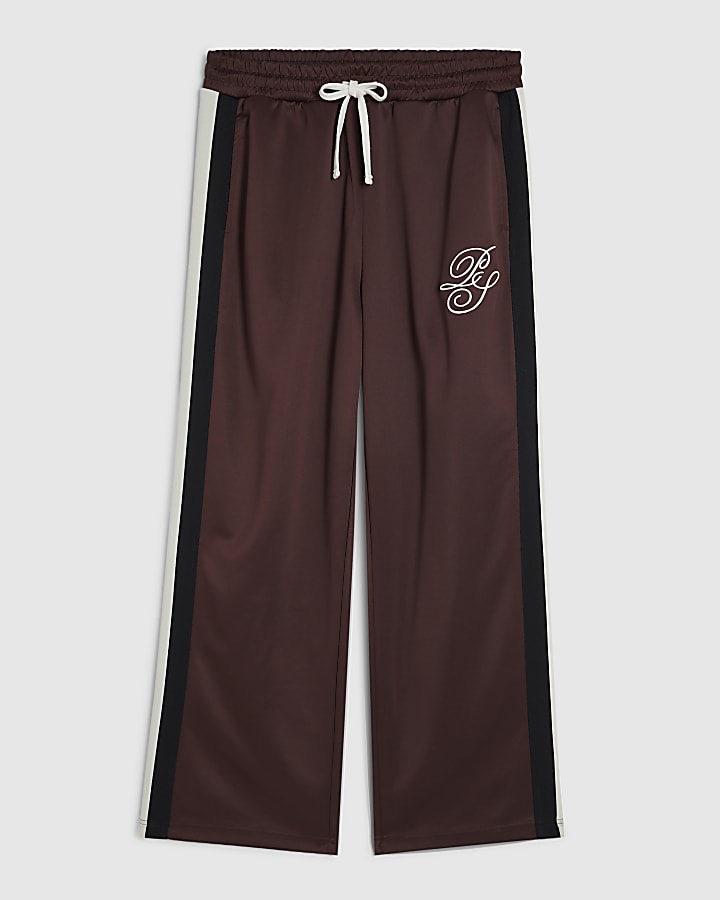 Brown Wide Leg Tricot Script Joggers