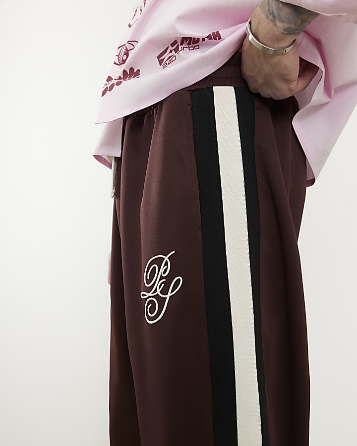 Brown Wide Leg Tricot Script Joggers