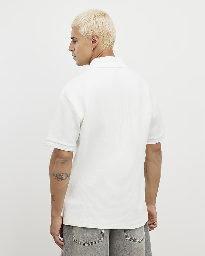 White Regular Fit Embroidered Polo Top