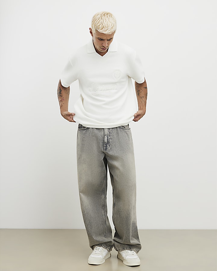 White Regular Fit Embroidered Polo Top