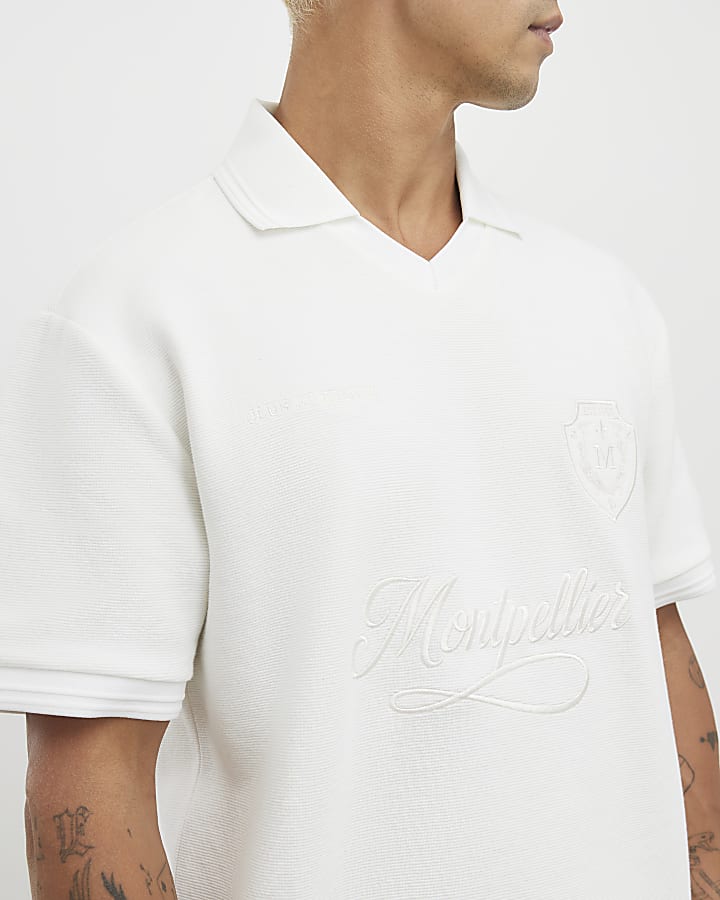 White Regular Fit Embroidered Polo Top