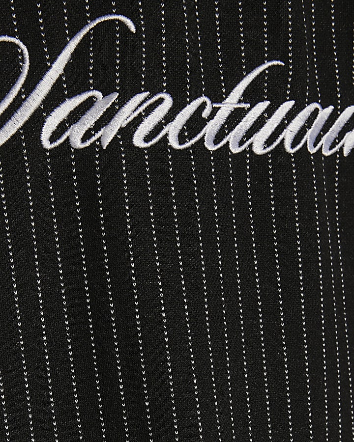 Black Regular Fit Pinstripe Football T-shirt