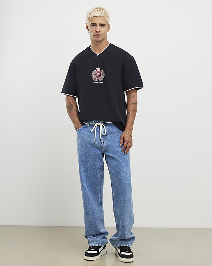 Navy Regular Fit Football T-Shirt