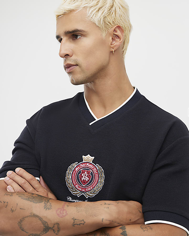 Navy Regular Fit Football T-Shirt