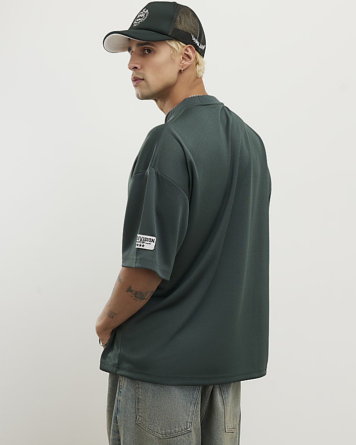 Green Oversized Fit Mesh 7th Division T-Shirt