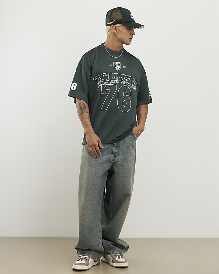 Green Oversized Fit Mesh 7th Division T-Shirt