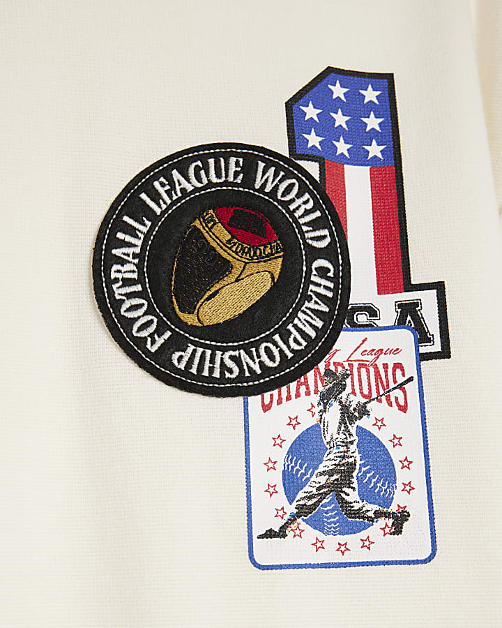 White Oversized Fit Multi Badging USA T-Shirt