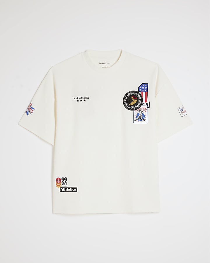 White Oversized Fit Multi Badging USA T-Shirt