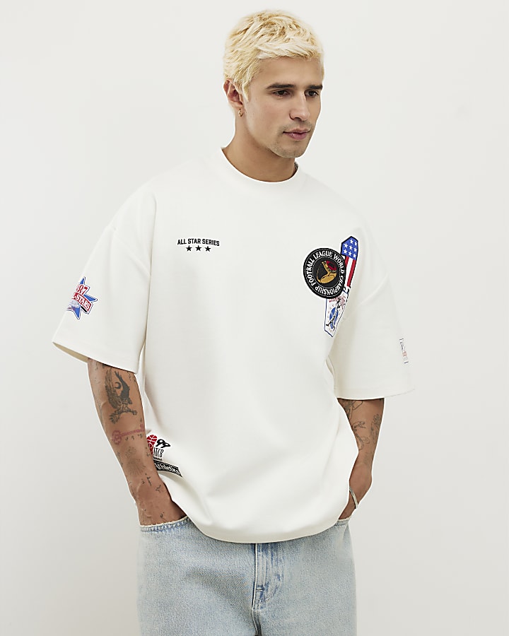White Oversized Fit Multi Badging USA T-Shirt