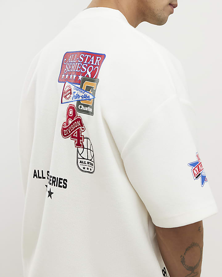 White Oversized Fit Multi Badging USA T-Shirt