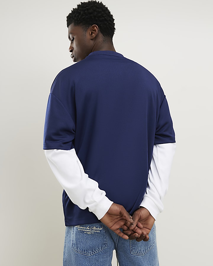 Navy Oversized Fit Sports T-Shirt