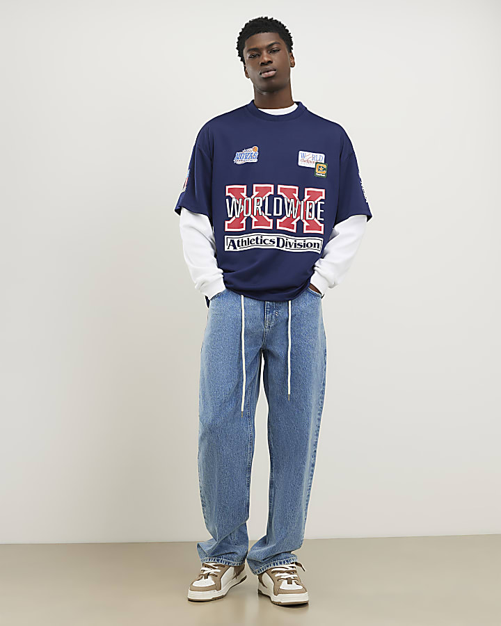 Navy Oversized Fit Sports T-Shirt
