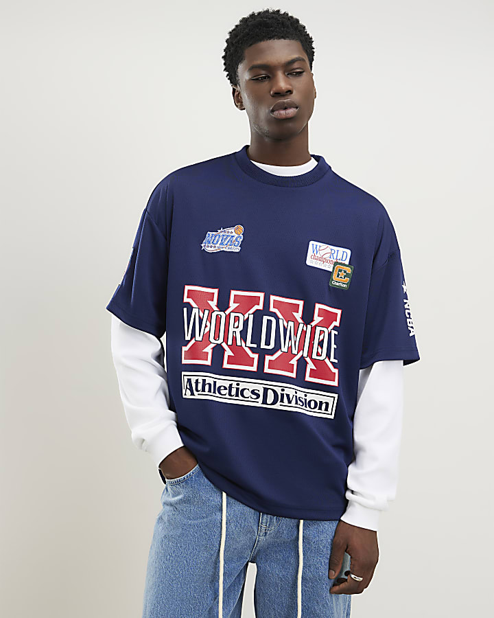 Navy Oversized Fit Sports T-Shirt