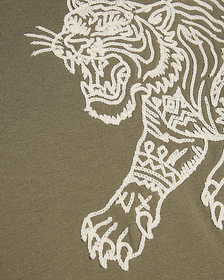 Green Oversized Fit Tiger Roping T-Shirt