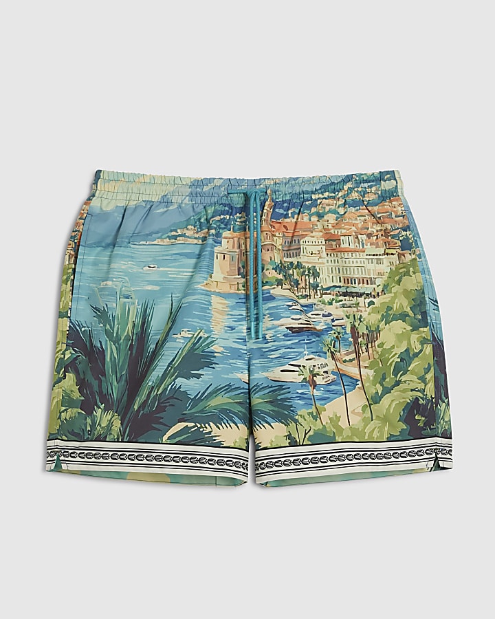 Blue Moonstone Scenic Border Swim Shorts