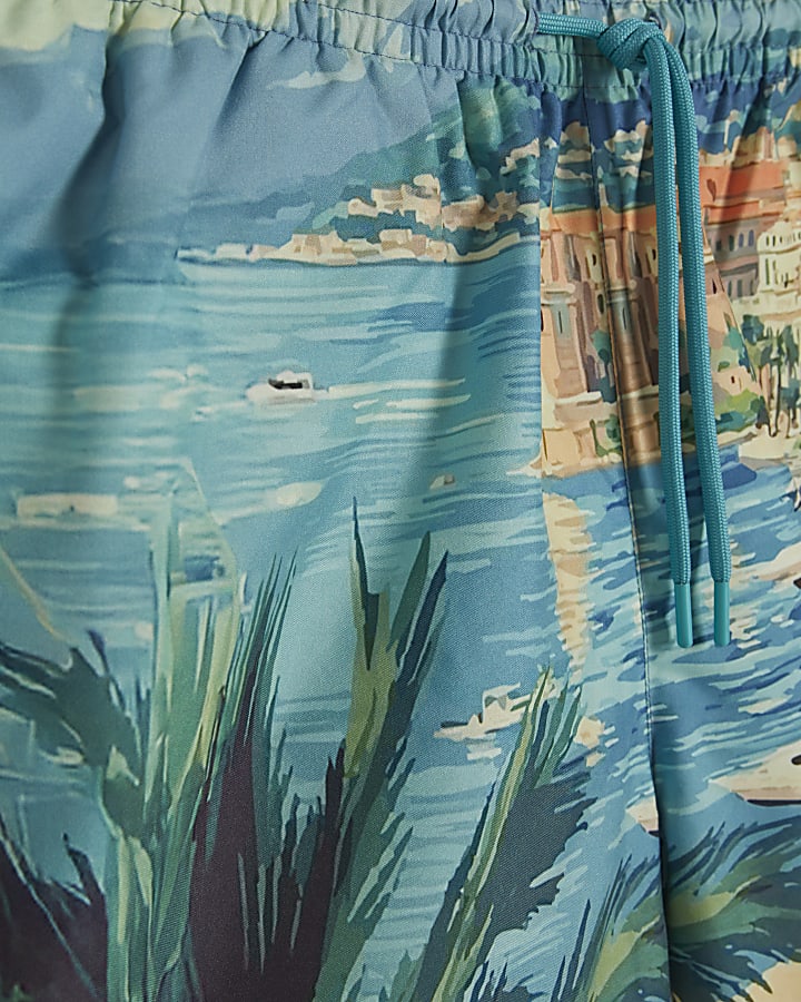 Blue Moonstone Scenic Border Swim Shorts