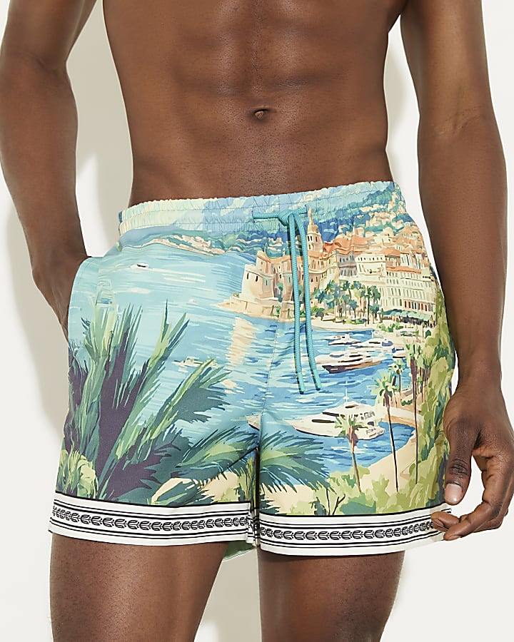 Blue Moonstone Scenic Border Swim Shorts