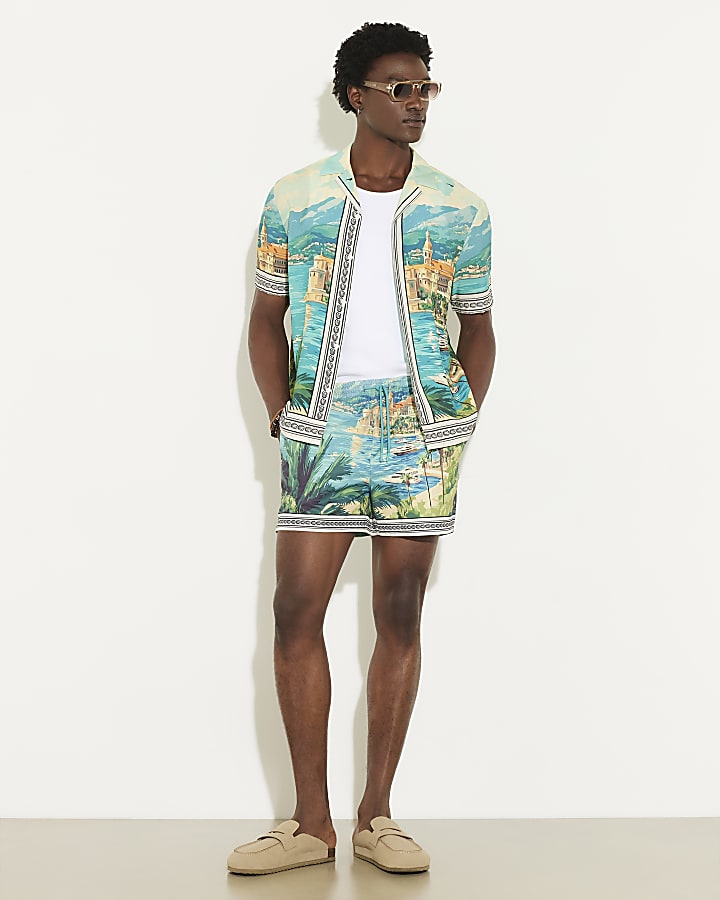 Blue Moonstone Scenic Border Swim Shorts