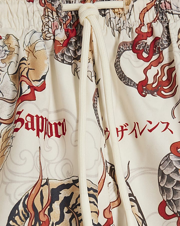 White Cuprite Japanese Dragon Swim Shorts